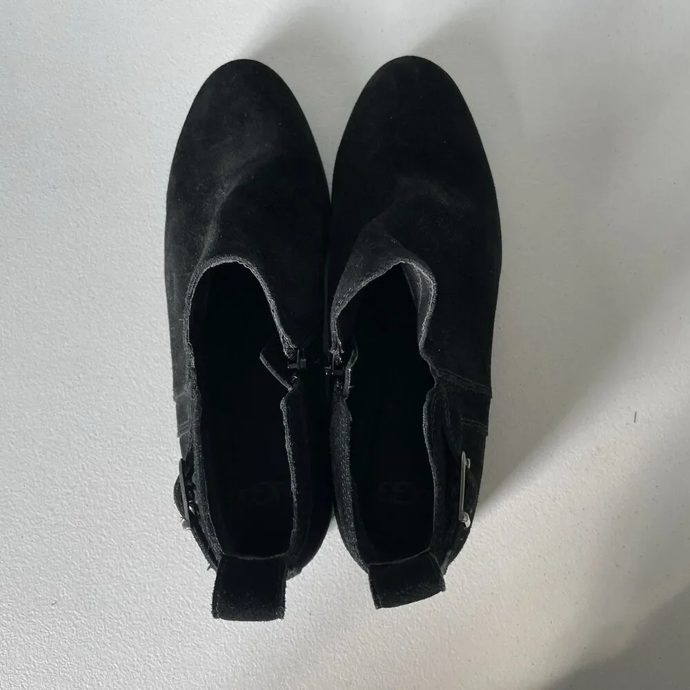 UGG Kelsea Ankle Booties Boots Shoes Black Leather Suede Buckle Women's Size 8.5